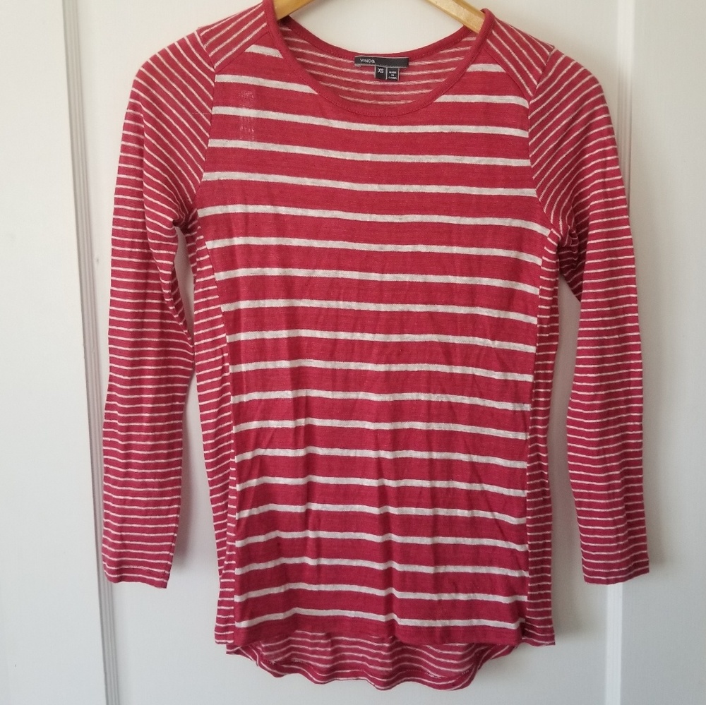 Vince Linen Knit Long Sleeve Red Striped S…